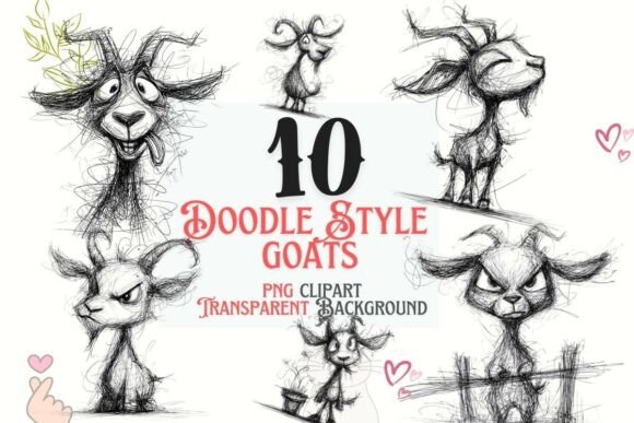 10 Doodle Goat PNG Clipart Bundle: A Versatile Creative Resource for Modern Design Projects