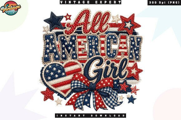 All American Girl Patriotic PNG: A Versatile Design for Print on Demand Projects