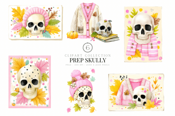 Bring a Chic, Preppy Twist to Spooky Season with the Prep Skully Alternative Clipart Collection