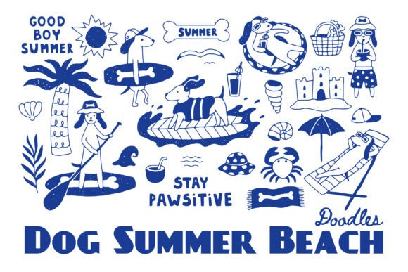 Charming Coastal Canine Art: Exploring the Dog Summer Beach Doodles PNG Clipart Collection