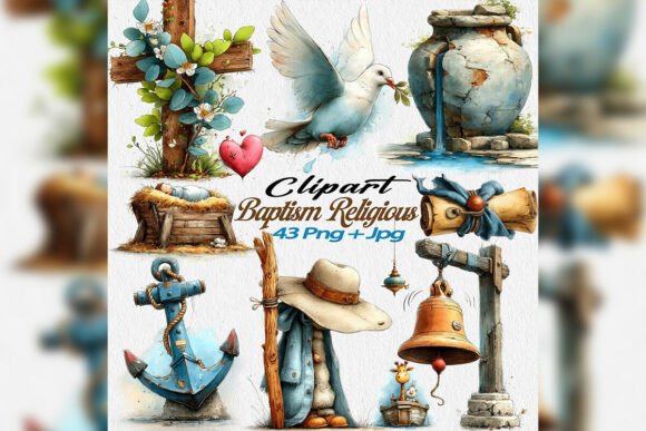 Christian Baptism Clipart with Nursery Animals