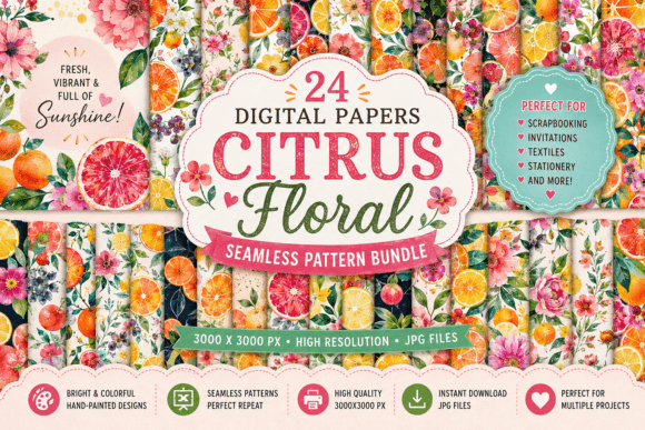 Citrus Floral Seamless Pattern Bundle