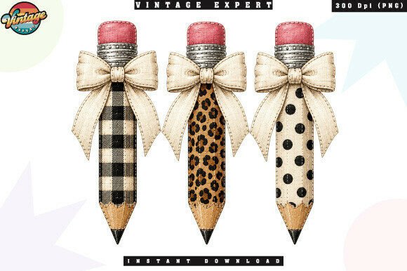Coquette School Pencil Bow Patchwork PNG: A Fresh Design Asset for Creative Projects