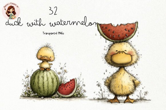 Duck Watermelon PNG Clipart Set: A Practical Choice for Summer-Themed Design Projects