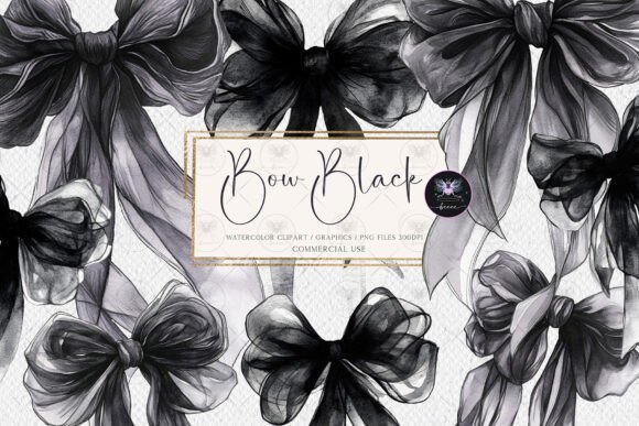 Elegant Black Bow Clipart in Watercolor Style