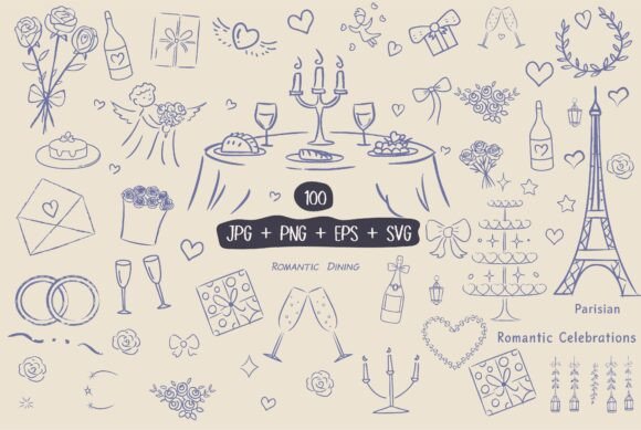Enhance Wedding Designs with Hand Drawn Whimsical Wedding Doodle SVG