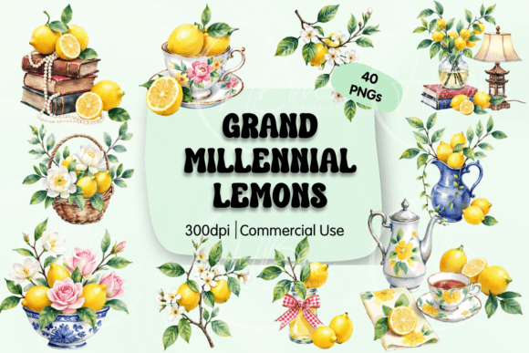 Grandmillennial Lemon Watercolor Clipart: A Timeless Design Resource