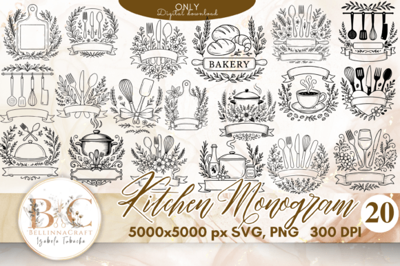 Kitchen Monogram Bundle SVG PNG for Creative Projects