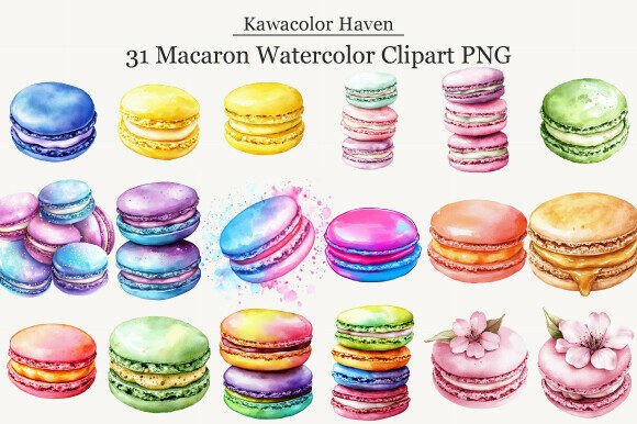 Macaron Watercolor Clipart PNG for Creative Projects