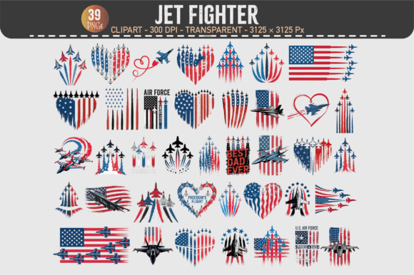 Patriotic Jet Fighter Clipart – 28 PNGs: A Versatile Resource for Designers and Creators
