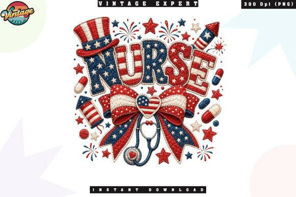Patriotic Nurse Patchwork PNG: A Versatile Design for Print on Demand and Creative Projects