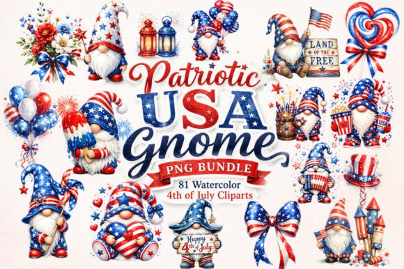 Patriotic USA Gnome PNG Bundle: Festive Designs for Creative Projects