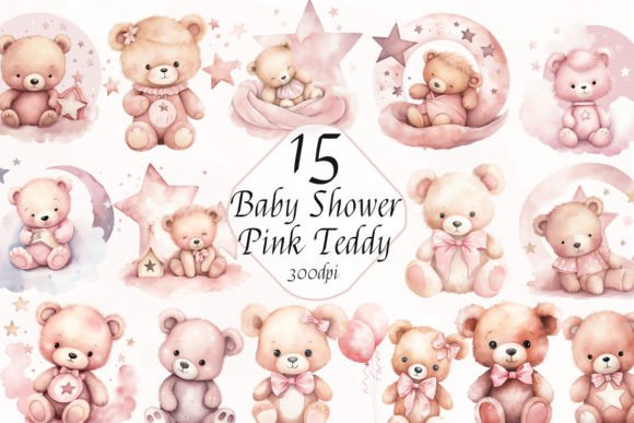 Pink Teddy Bear Baby Girl Shower Clipart: A Versatile Design Resource for Creative Projects