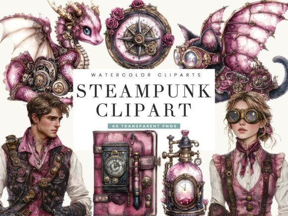 Steampunk Clipart Bundle: Vintage Meets Fantasy Design Magic