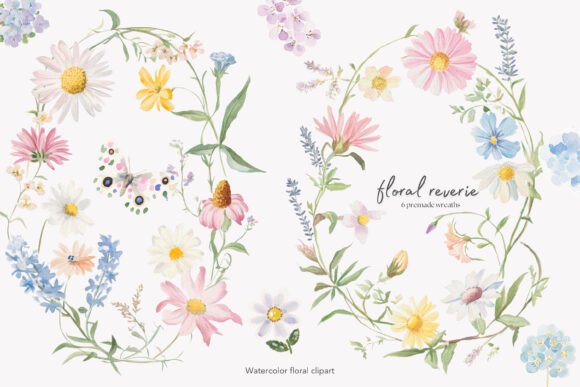 Watercolor Floral Wreaths for Elegant Design Projects