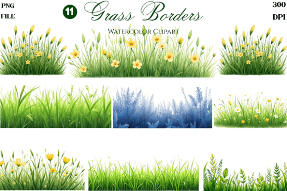 Watercolor Grass Borders Clipart for Creative Designers