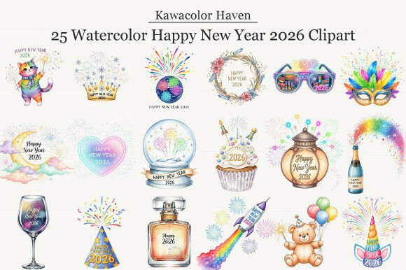 Watercolor Happy New Year 2026 Clipart: Creative Tools for Personal and Professional Projects