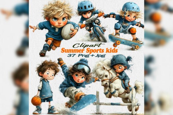Watercolor Summer Kids Sports Clipart: Creative Design Options for Dynamic Projects