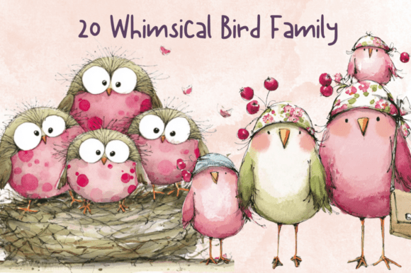 Whimsical Quirky Bird Family Clipart Set