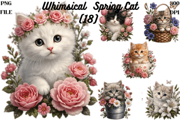 Whimsical Spring Cats Clipart PNG Bundle