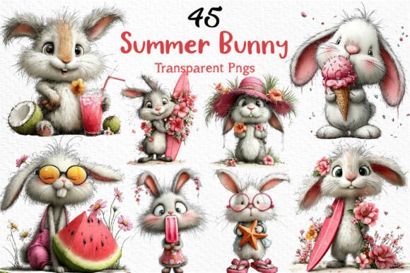 Whimsical Summer Bunny Clipart PNG