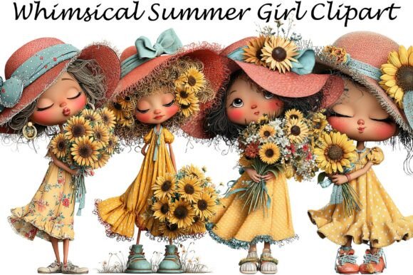 Whimsical Summer Girl Clipart for Creative Projects