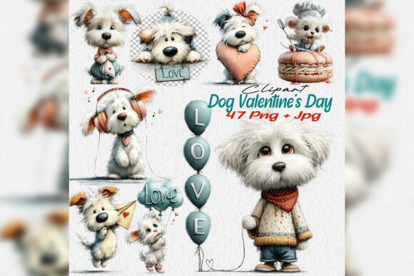 Whimsical White Dog Valentine Clipart: A Sweet Addition to Your Creative Projects