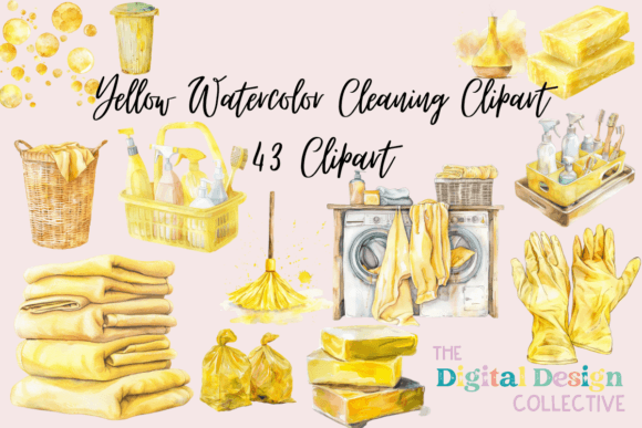 Yellow Watercolor Cleaning Clipart: A Creative Resource Done Right